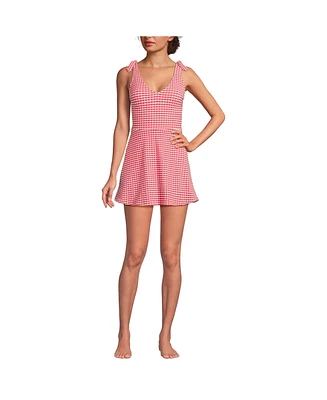 Lands' End Women's Gingham Mini Swim Dress One Piece Swimsuit