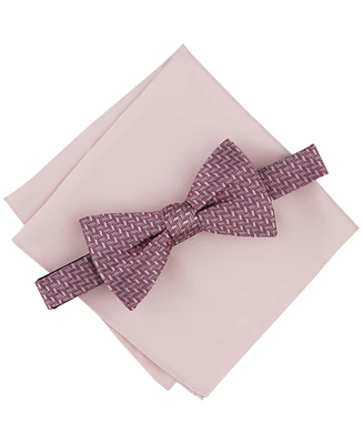 Alfani Men's Earl Mini-Chevron Bow Tie & Solid Pocket Square Set, Created for Macy's