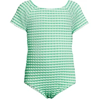 Lands' End Girls Slim Cap Sleeve Portrait One Piece Swimsuit Gingham