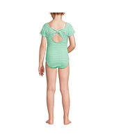 Lands' End Girls Slim Cap Sleeve Portrait One Piece Swimsuit Gingham