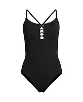 Lands' End Women's Chlorine Resistant Lace Up One Piece Swimsuit