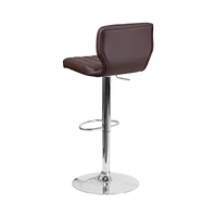 Set Of Two Swivel Bar Stools With Vertical Stitched Back And Adjustable Chrome Base Footrest