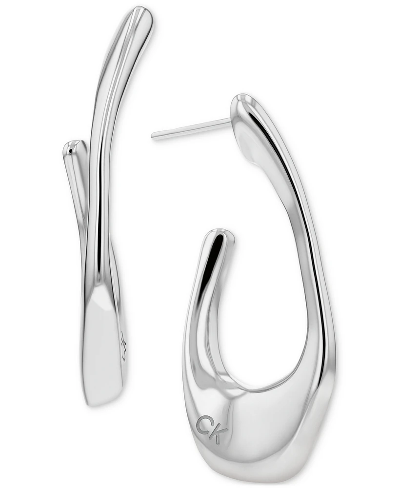 Calvin Klein Stainless Steel Logo Elongated Hoop Earrings