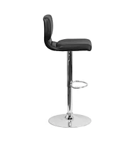 Set Of Two Swivel Bar Stools With Vertical Stitched Back And Adjustable Chrome Base Footrest