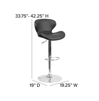 Merrick Lane Quincy Adjustable Height Barstool Contemporary Bar Stool With Curved Back And Metal Base Footrest