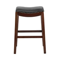 Abel 30'' Backless Saddle Style Barstool Traditional Wood Barstool With Nail Accent Trim