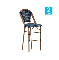 Merrick Lane Sacha Set Of Two Stacking Bistro Bar Stools With Pe Seats And Backs And Metal Frames For Indoor/Outdoor Use