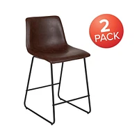 24 Inch Faux Counter Height Bucket Seat Stools, Set Of 2