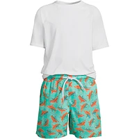 Lands' End Boys Chlorine Resistant Short Sleeve Upf 50 Rash Guard Swim Trunk Set
