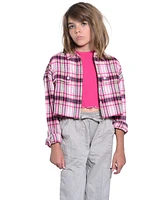 With Jules Big Girls Cropped Plaid Flannel Shacket