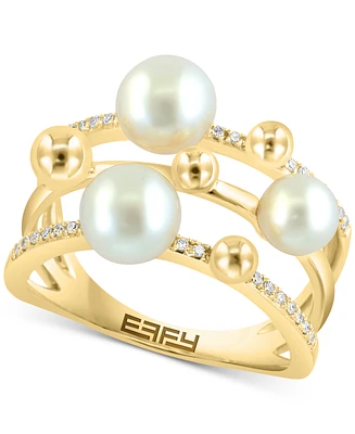 Effy Freshwater Pearl (5-6mm) & Diamond (1/10 ct. t.w.) Multirow Statement Ring