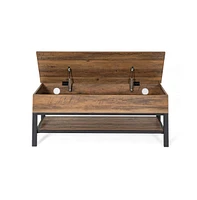 Green River Rustic Farmhouse Entryway Bench With Bottom Storage Shelf