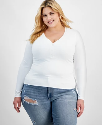 And Now This Trendy Plus Long-Sleeve Henley Top, Created for Macy's