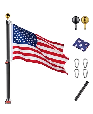 Yescom Black 25ft Telescopic Aluminum Flag Pole Kit with Us Flag & Ball Top Beside House Outdoor