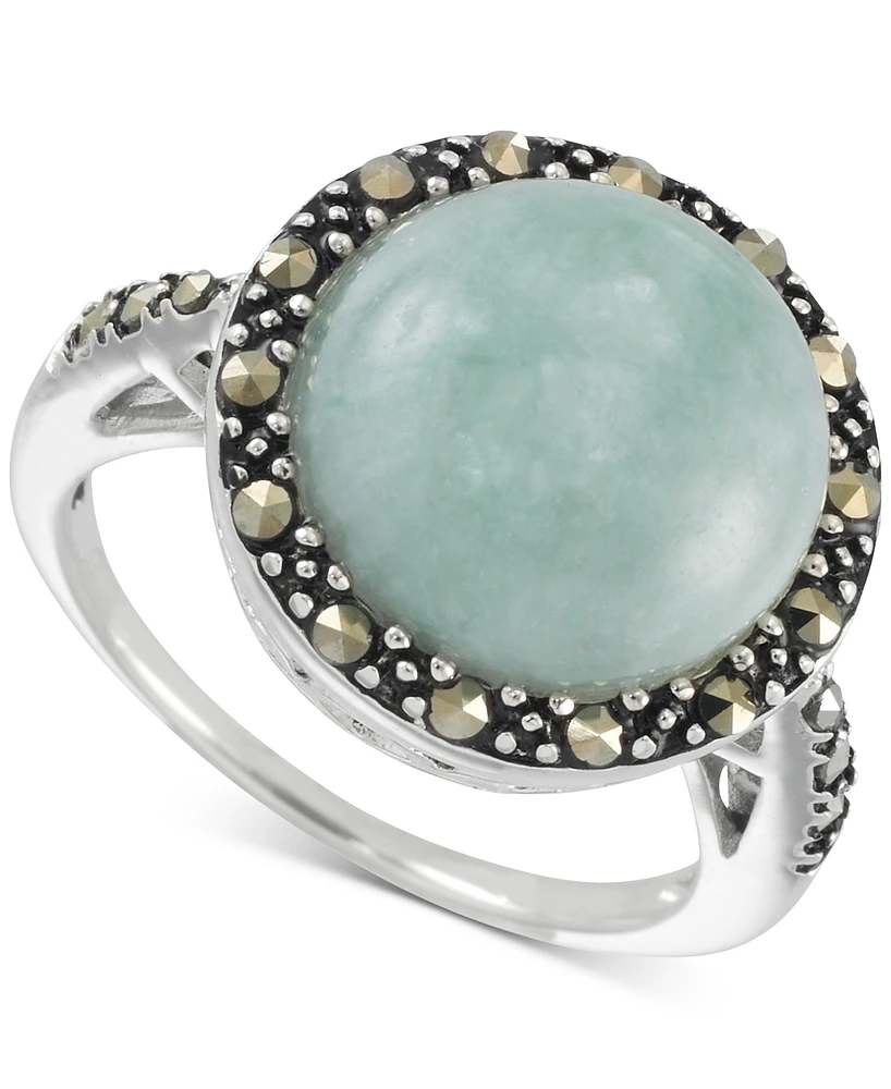 Jade & Marcasite (3/8 ct. t.w.) Statement Ring in Sterling Silver