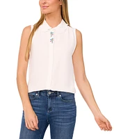 CeCe Women's Embroidered-Placket Collared Sleeveless Blouse