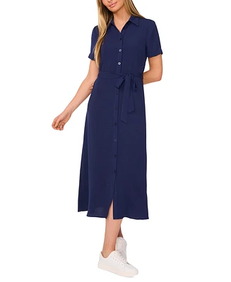 CeCe Women's Short-Sleeve Belted Midi Shirtdress