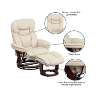 Multi-Position Recliner & Curved Ottoman With Swivel Wood Base