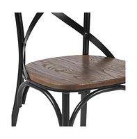 Merrick Lane Tucker Series Industrial Style Black Metal X-Back Dining Chair With Fruitwood Finished Seat And Back