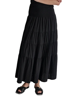 Dkny Jeans Women's Cotton Smocked-Waist Tiered Maxi Skirt