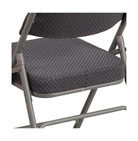 2 Pack Premium Curved Triple Braced & Hinged Fabric Upholstered Metal Folding Chair