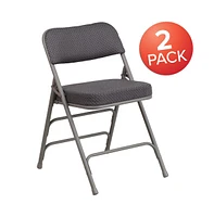 Emma+Oliver 2 Pack Premium Curved Triple Braced & Hinged Fabric Upholstered Metal Folding Chair