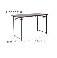 4-Foot Height Adjustable Bi-Fold Dark Gray Plastic Folding Table With Handle