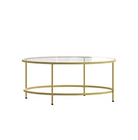 Newbury Glass Coffee Table With Round Matte Frame And Vertical Legs