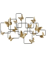 Rosemary Lane Gold Metal Butterfly Wall Decor with Black Open Rectangles, 42" x 2" x 23"