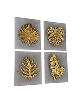 Rosemary Lane Gold Cement Stone Leaf Framed 3D Wall Decor, Set of 4 8"W, 11"H