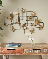 Rosemary Lane Gold Metal Butterfly Wall Decor with Black Open Rectangles, 42" x 2" x 23"