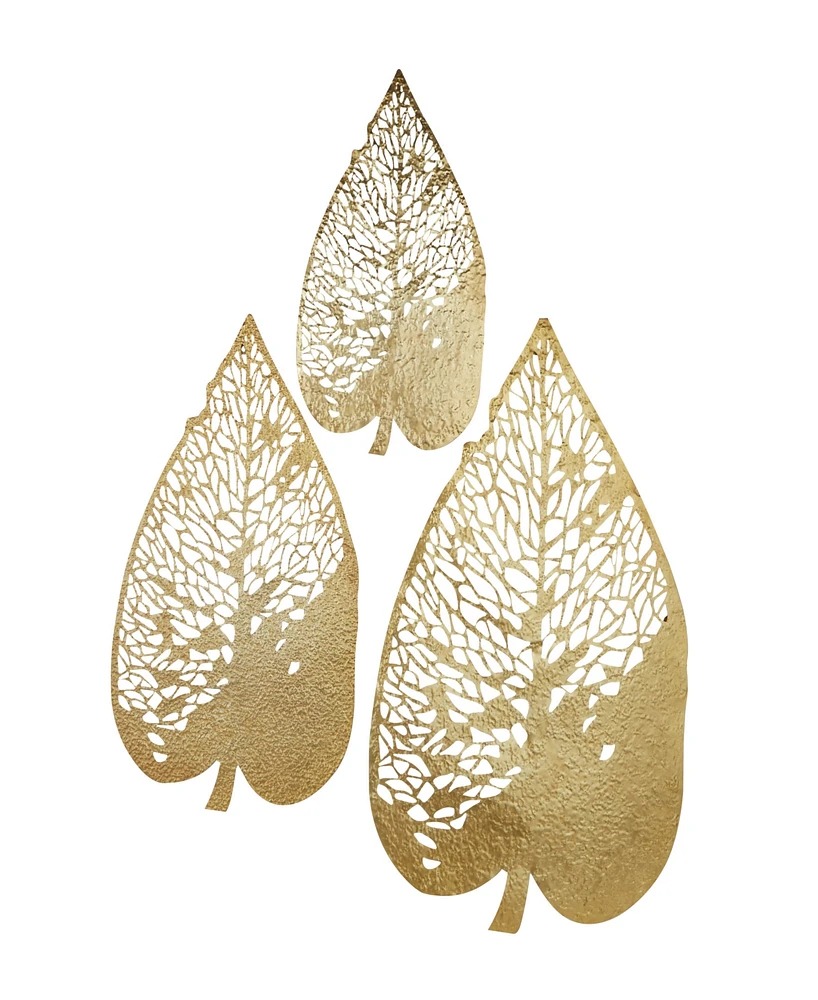 Novogratz Gold Metal Leaf Wall Decor with Laser Cut Detailing Set of 3 45", 36", 28"H