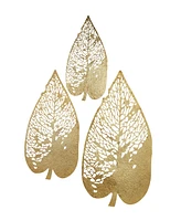 Novogratz Gold Metal Leaf Wall Decor with Laser Cut Detailing Set of 3 45", 36", 28"H