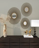 Rosemary Lane Gold Metal Sunburst Wall Decor with Mirror Accent, Set of 3 18", 22", 27"D