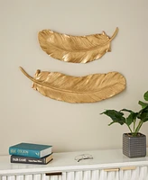 Rosemary Lane Gold Resin Bird Feather Wall Decor, Set of 2 30", 23"W