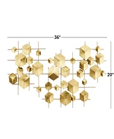 CosmoLiving by Cosmopolitan Gold Metal Geometric 3D Cube Relief Wall Decor, 36" x 2" x 20"