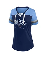 Fanatics Branded Women's Navy/Light Blue Tennessee Titans Blitz Glam Lace-Up V-Neck Jersey T-Shirt