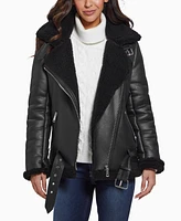 Guess Women's Faux-Shearling Asymmetric Moto Coat