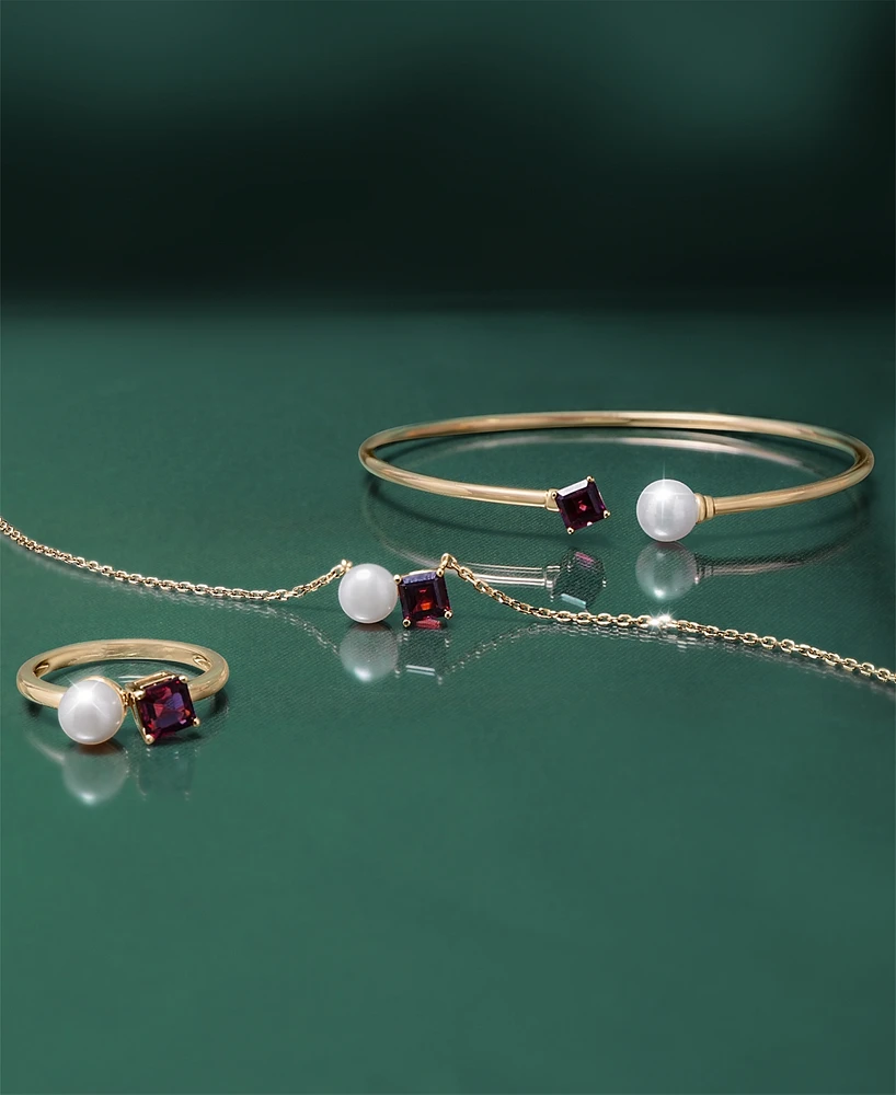 Audrey by Aurate Cultured Freshwater Pearl (5mm) & Rhodolite (5/8 ct. t.w.) Two Stone Adjustable 18" Pendant Necklace in Gold Vermeil, Created for Mac