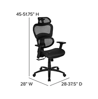 Emma+Oliver Ergonomic Mesh Office Chair-Synchro-Tilt, Headrest, Adjustable Pivot Arms