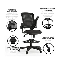 Emma+Oliver Mid-Back Mesh Ergonomic Drafting Chair With Foot Ring And Flip-Up Arms