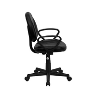 Emma+Oliver Mid-Back Leather Swivel Ergonomic Task Office Chair With Back Depth Adjustment And Arms