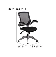 Emma+Oliver Mid-Back Mesh Swivel Ergonomic Task Office Chair With Gray Frame & Flip-Up Arms