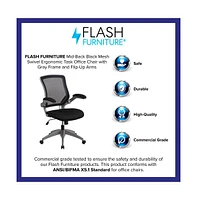 Emma+Oliver Mid-Back Mesh Swivel Ergonomic Task Office Chair With Gray Frame & Flip-Up Arms