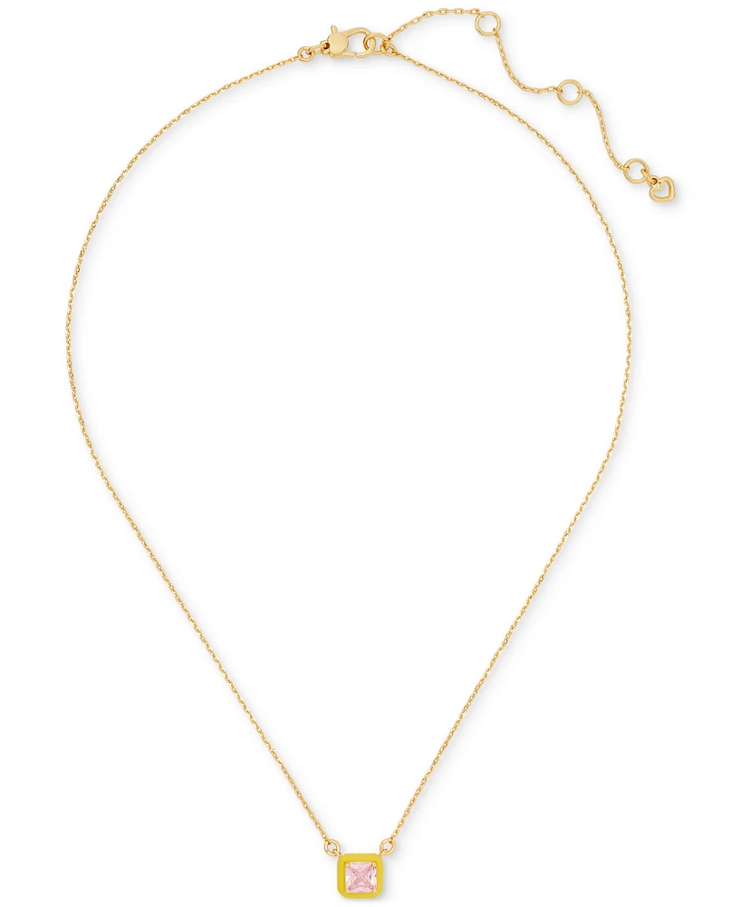 Kate Spade New York Gold-Tone Color Framed Square Cubic Zirconia Pendant Necklace, 16" + 3" extender