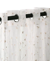 Superior Traditional Embroidered Delicate Flower Farmhouse Sheer Grommet 2-Piece Curtain Panel Set with Header Top