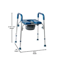 Maury Shower Commode Chair With Safety Rail, Height Adjustable Frame, Padded Seat & Armrests, Removable Pail Lid, Fits Most Toilets