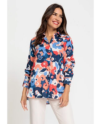 Olsen Women's Cotton Viscose Long Sleeve Floral Print Shirt