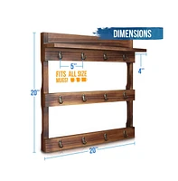 Rustic Mug Rack Wall Mounted With Shelf - Coffee Cup Hangers Built For Or Sugar, Wooden Organizer