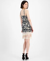 Tahari Petite Border Print Fringe Sheath Dress